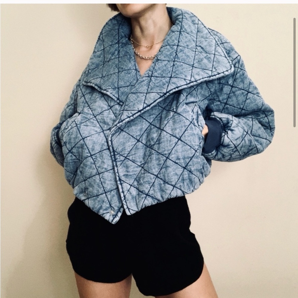 💕LAST ONE!! BLANKNYC Cropped Puffer Coat Quilted Jacket Denim Wash Comfy Tencel